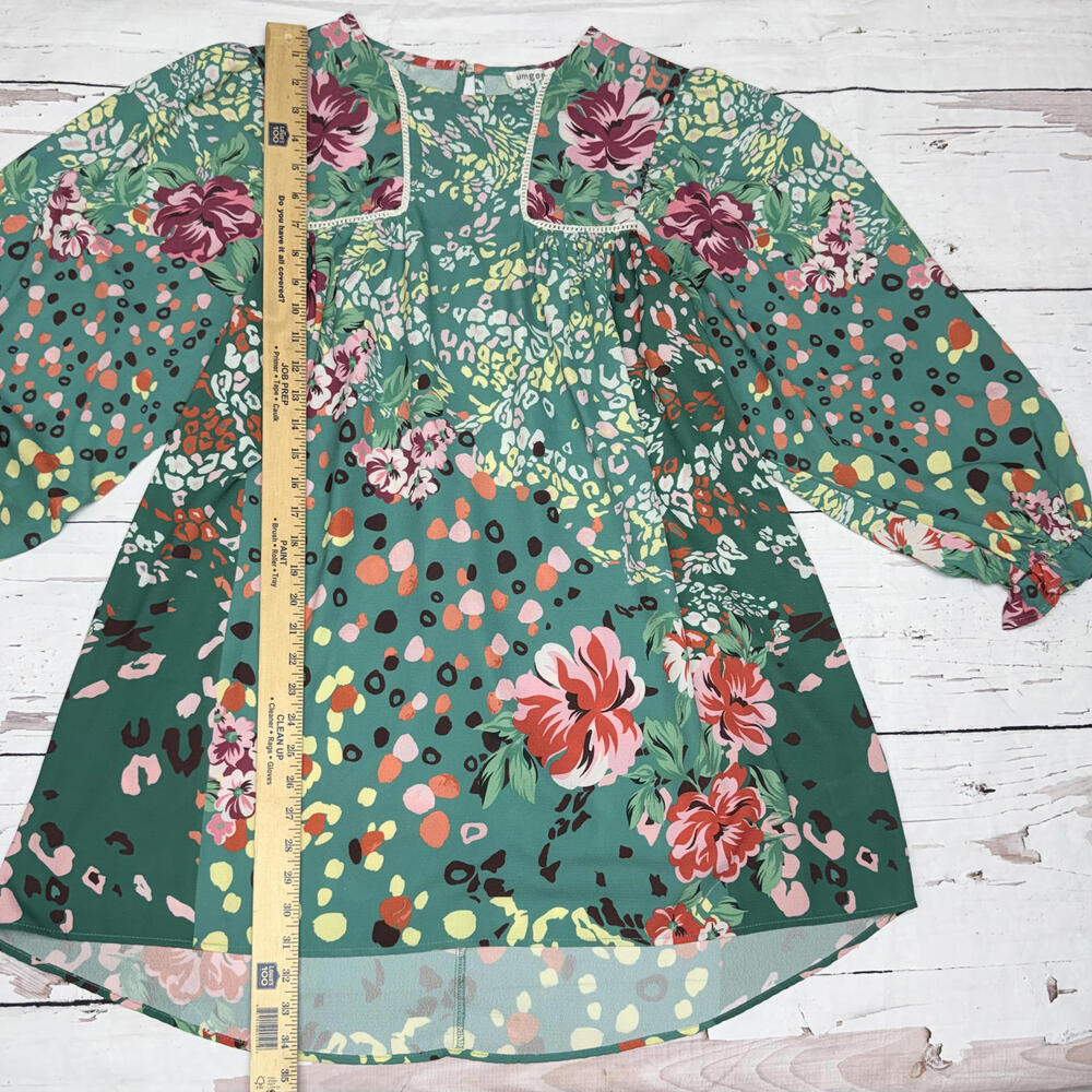Umgee Bohemian Style Green Floral Patchwork Dress/Tunic - Picture 4 of 9